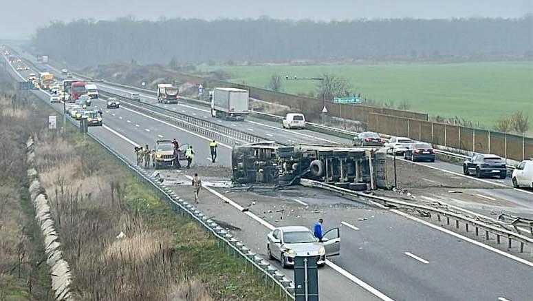 french soldiers save truck driver after serious accident on romanias a3 motorway